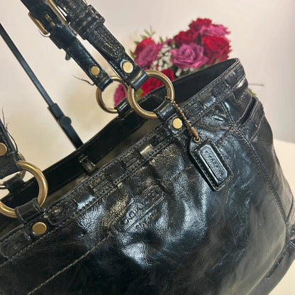 Coach Gallery Tote Bag Black Patent Leather Laced Gold Hardware G0773-11500