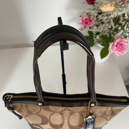 Coach Brown Monogram and Leather Stripe Handbag G0868-12429