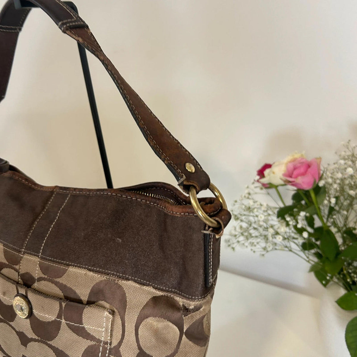 Coach Brown Canvas Signature Shoulder Bag