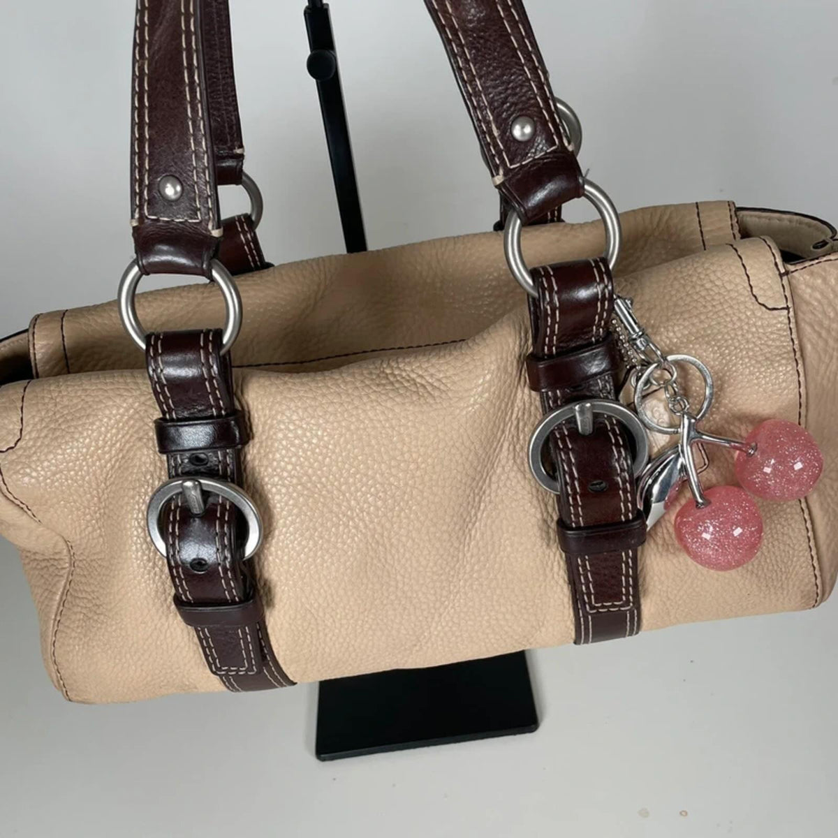 Coach Brown Cream Pebbled Leather Shoulder Bag H0782-F10887