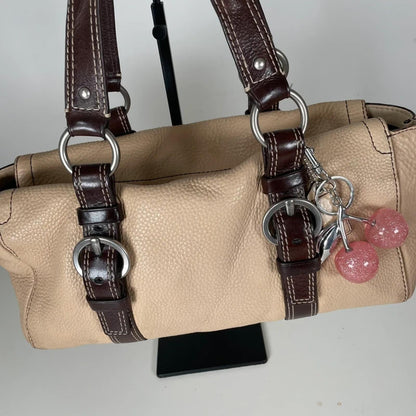 Coach Brown Cream Pebbled Leather Shoulder Bag H0782-F10887