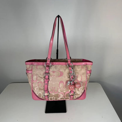 Coach Pink Beige Signature Optic Pleated East West Tote Bag A1159-F15669