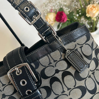 Coach Black Signature Leather and Canvas Hampton Tote G0851-F12642