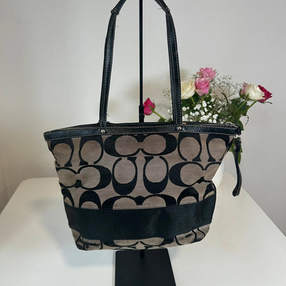 Coach Black Signature Monogram Shoulder Tote Bag F1020-F15112