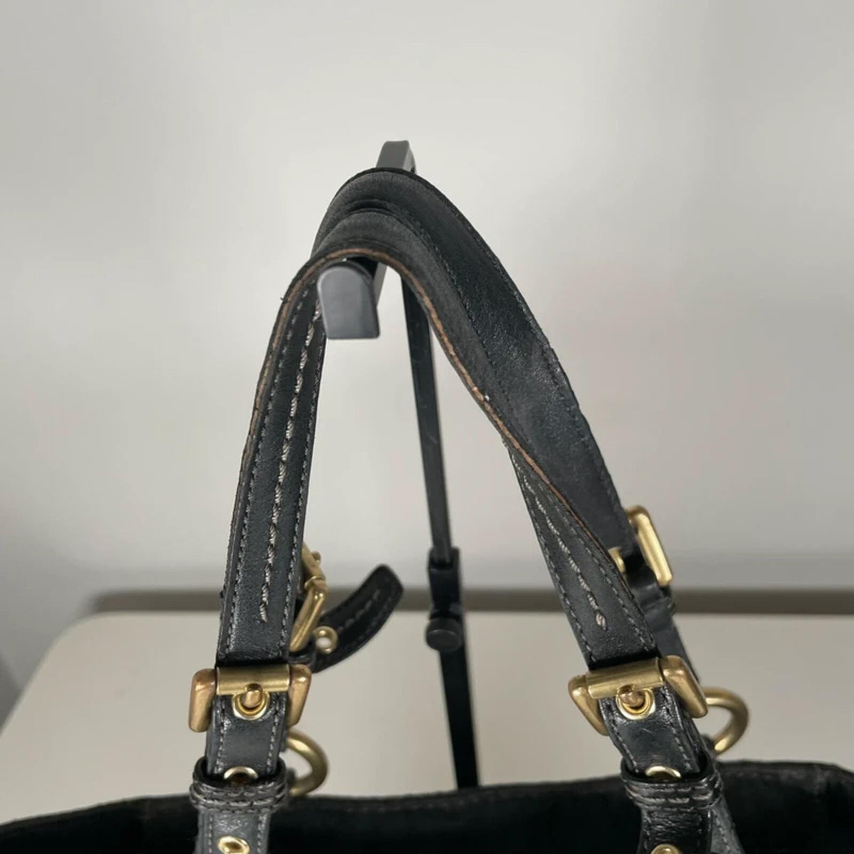 Coach Black Signature Monogram Shoulder Bag Gold Turnlock H0768-11237