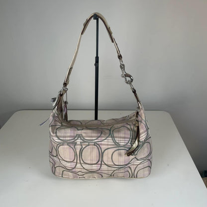 Coach Plaid Beige Purple Gold Hobo Shoulder Bag Heart Keychain K1161-F17209