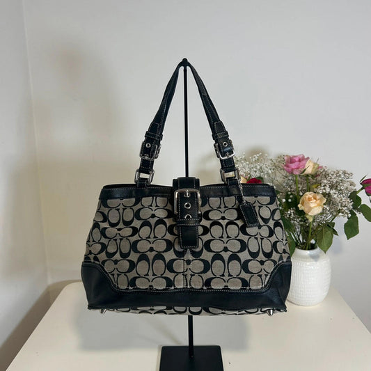 Coach Black Signature Leather and Canvas Hampton Tote G0851-F12642