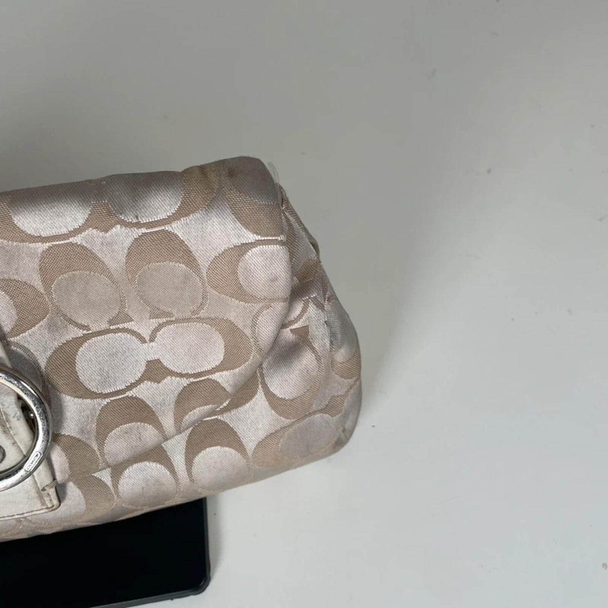 Coach Beige Monogram Wristlet Clutch Bag Y2K Mini Pouch