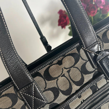Coach Black Monogram and Leather Trim Shoulder Bag M1J-6082