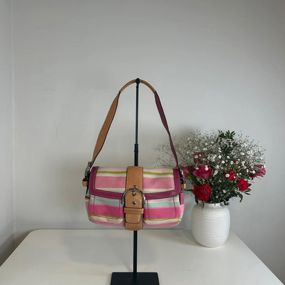 Rare Coach Pastel Stripe Soho Sateen & Leather Shoulder Bag L043-1887
