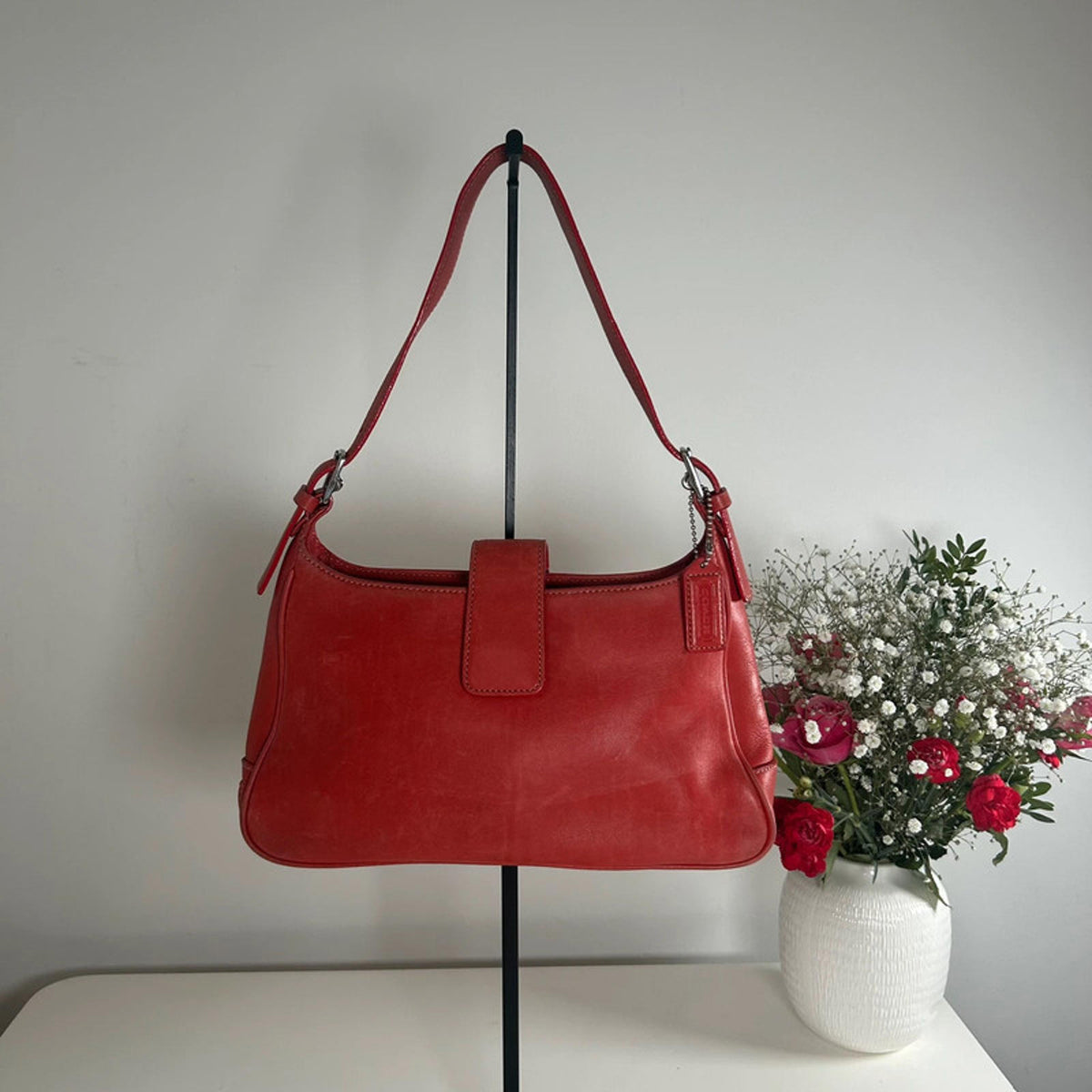 Coach Red Leather Hampton Hobo Shoulder Bag J0S-7789
