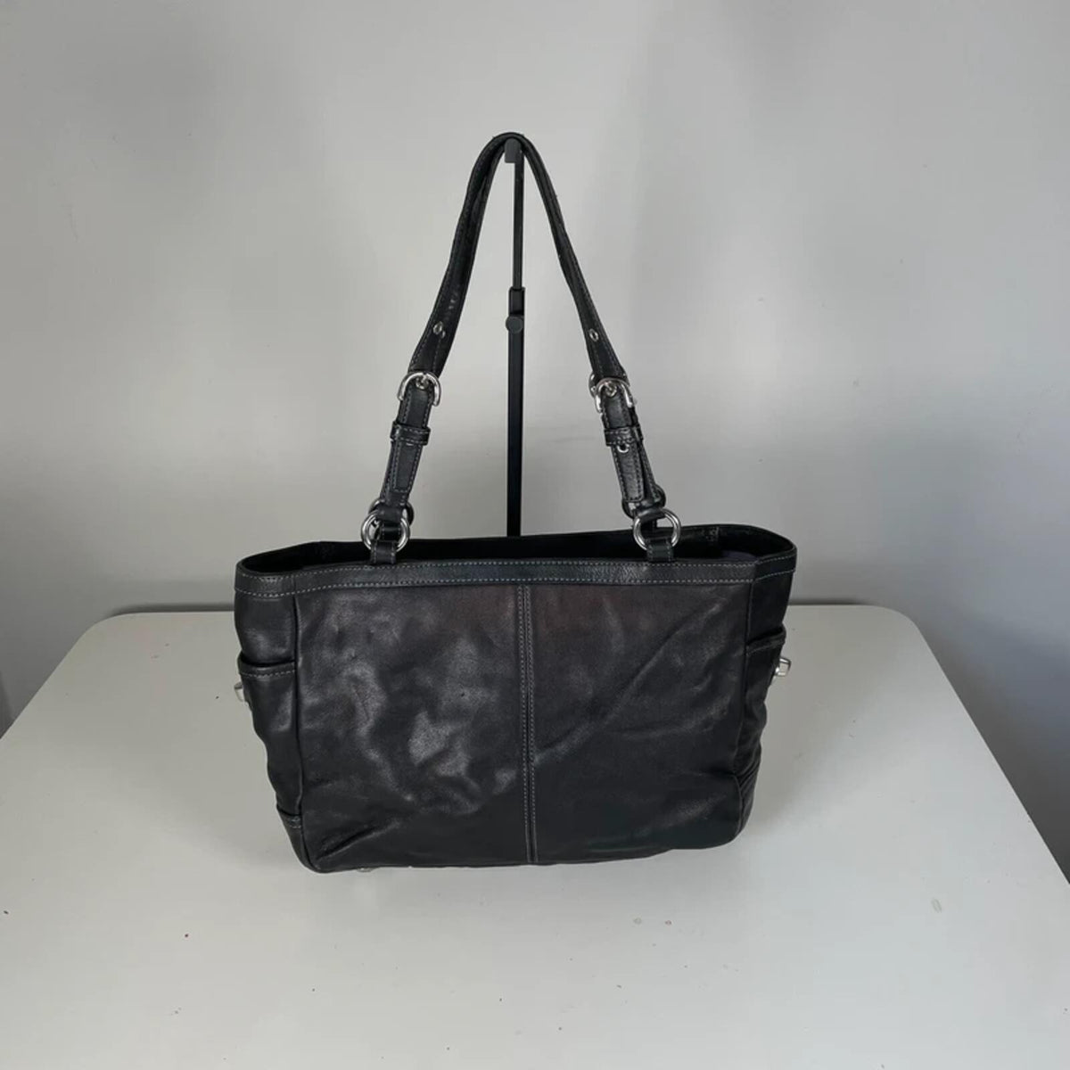 Coach Gallery East West Black Leather Pleated Shoulder Bag Y2K J0920-F13759