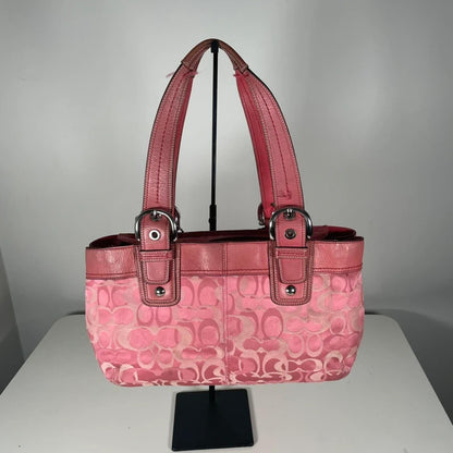 Coach Pink Optic Signature Monogram Shoulder Bag Pleated Canvas K0975-F14492