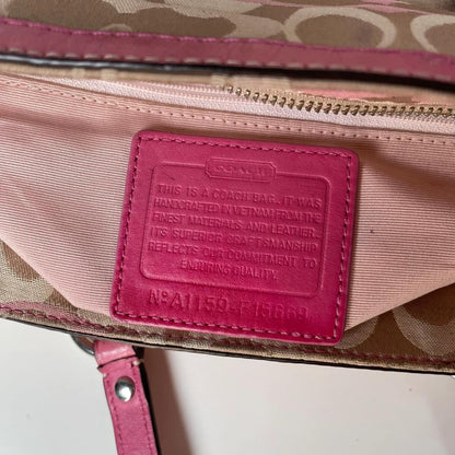 Coach Pink Beige Signature Optic Pleated East West Tote Bag A1159-F15669
