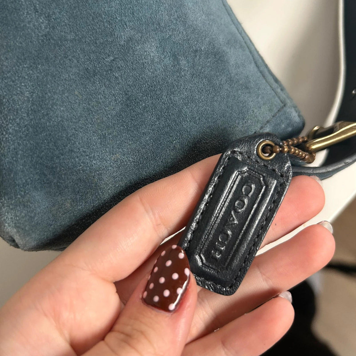 Coach Hampton Soft Suede Navy Blue Mini Baguette Shoulder Bag BNWT G04S-7470