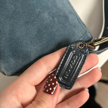 Coach Hampton Soft Suede Navy Blue Mini Baguette Shoulder Bag BNWT G04S-7470