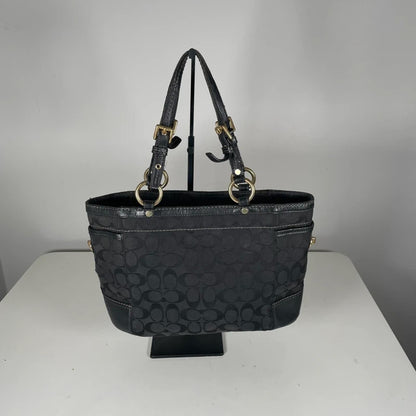 Coach Black Signature Monogram Shoulder Bag Gold Turnlock H0768-11237