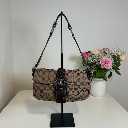 Coach Signature Soho Signature Flap Shoulder Bag Brown Canvas K05Q-6314
