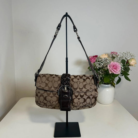 Coach Signature Soho Signature Flap Shoulder Bag Brown Canvas K05Q-6314