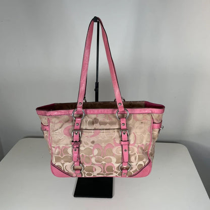 Coach Pink Beige Signature Optic Pleated East West Tote Bag A1159-F15669