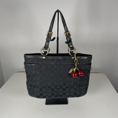 Coach Black Signature Monogram Shoulder Bag Gold Turnlock H0768-11237