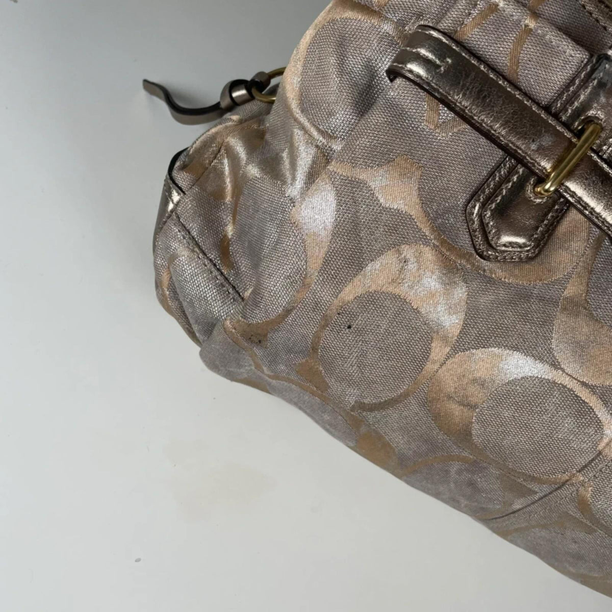 Coach Silver Signature Monogram Shoulder Bag Gold Hardware Handbag G1126-18687