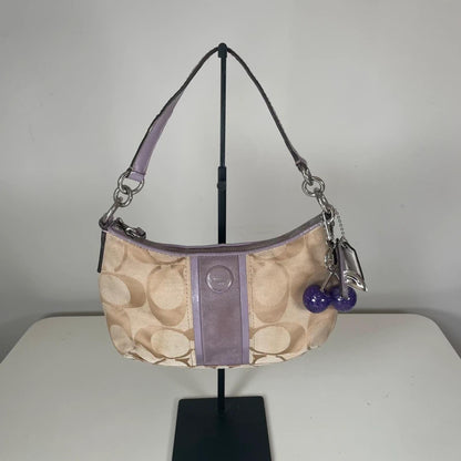 Coach Beige Monogram Shoulder Bag Lilac Stripe M1382-28206E