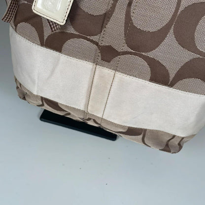 Coach Beige Signature Canvas Shoulder Tote Bag White Stripe A1068-F13548