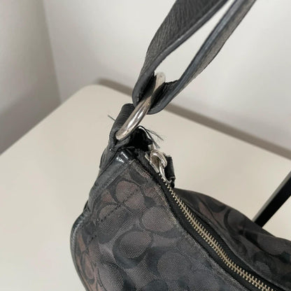 Coach Black Monogram Shoulder Bag Silver Buckle M1205-23164E